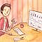 A young man looking at a dashboard of data on a computer monitor.